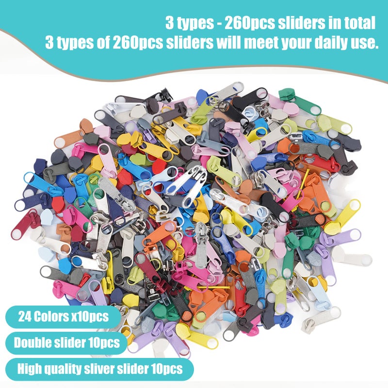 YUEDI 72 Yards 24 Colors #5 Nylon Zipper Rolls by The Yard with 3 Styles 260pcs Sliders,Continuous Zipper Tape for Sewing Projects,Bags,Jackets,and Crafts(24 Assorted Colors, #5) - Image 5