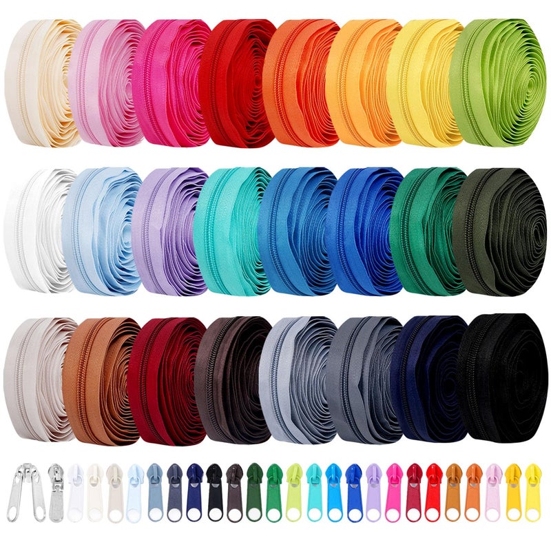 YUEDI 72 Yards 24 Colors #5 Nylon Zipper Rolls by The Yard with 3 Styles 260pcs Sliders,Continuous Zipper Tape for Sewing Projects,Bags,Jackets,and Crafts(24 Assorted Colors, #5) - Image 1