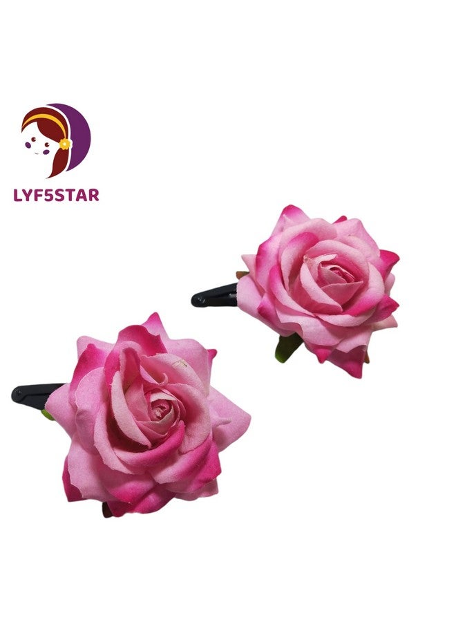 LYF5STAR Baby Pink Handmade Artificial Rose Flower Bride Tiktok Hairpin for Girls and Women, Rose Hair Clip, Flower Hairpin, Stylist Wedding Hairpin - Pack of 2 - Image 3