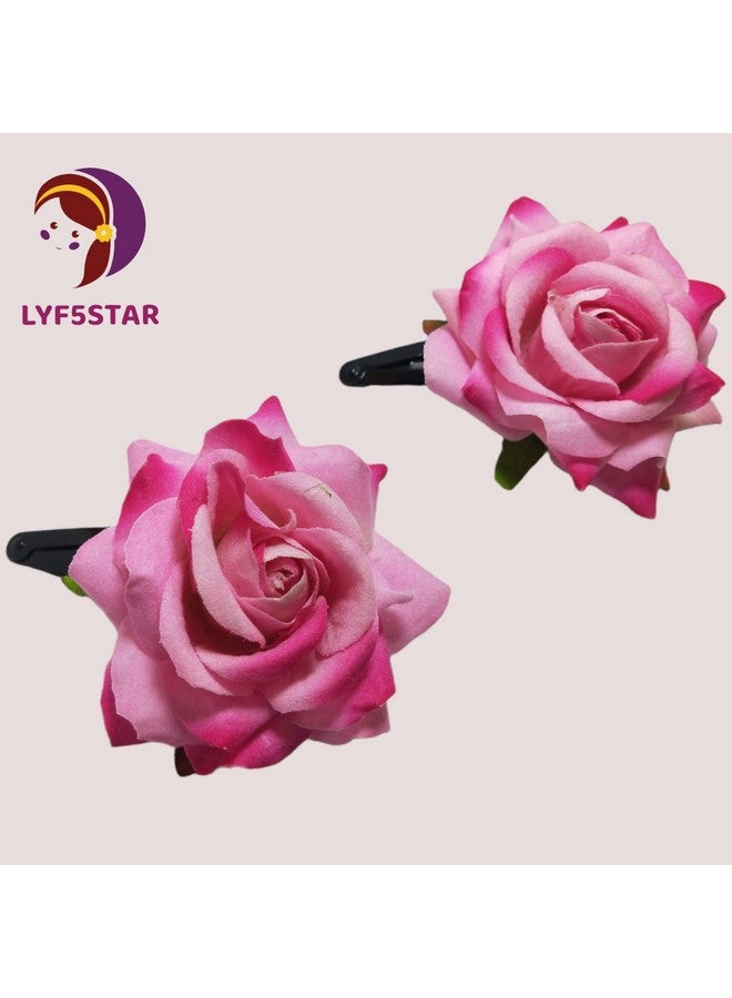 LYF5STAR Baby Pink Handmade Artificial Rose Flower Bride Tiktok Hairpin for Girls and Women, Rose Hair Clip, Flower Hairpin, Stylist Wedding Hairpin - Pack of 2 - Image 2