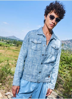 Campus Sutra Men's Light Blue Heavily Washed Denim Jacket  - Image 1