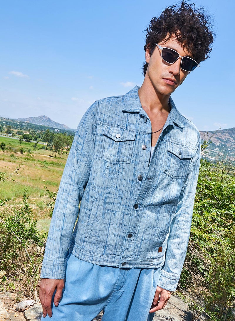 كامبوس سوترا Men's Light Blue Heavily Washed Denim Jacket  - Image 1