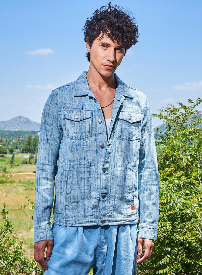 كامبوس سوترا Men's Light Blue Heavily Washed Denim Jacket  - Image 2