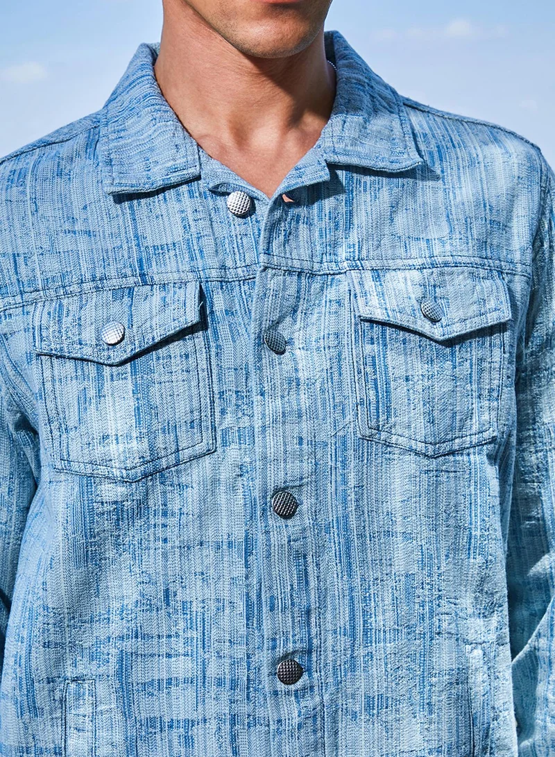 كامبوس سوترا Men's Light Blue Heavily Washed Denim Jacket