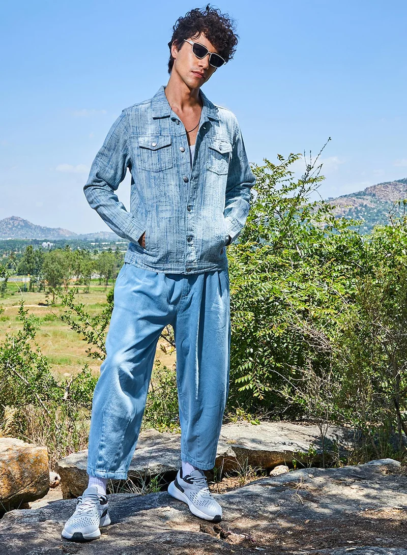 كامبوس سوترا Men's Light Blue Heavily Washed Denim Jacket