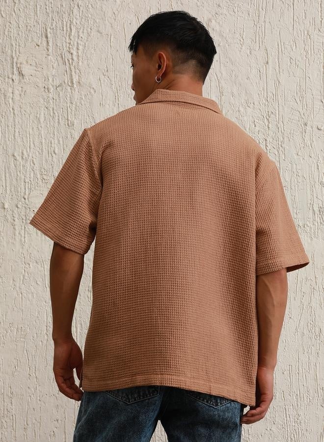 Hubberholme Brown Shirt for Men, Baggy Fit, Cotton Blend - Image 3