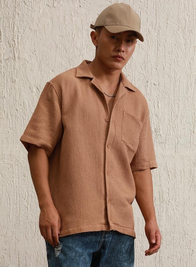 Hubberholme Brown Shirt for Men, Baggy Fit, Cotton Blend - Image 5