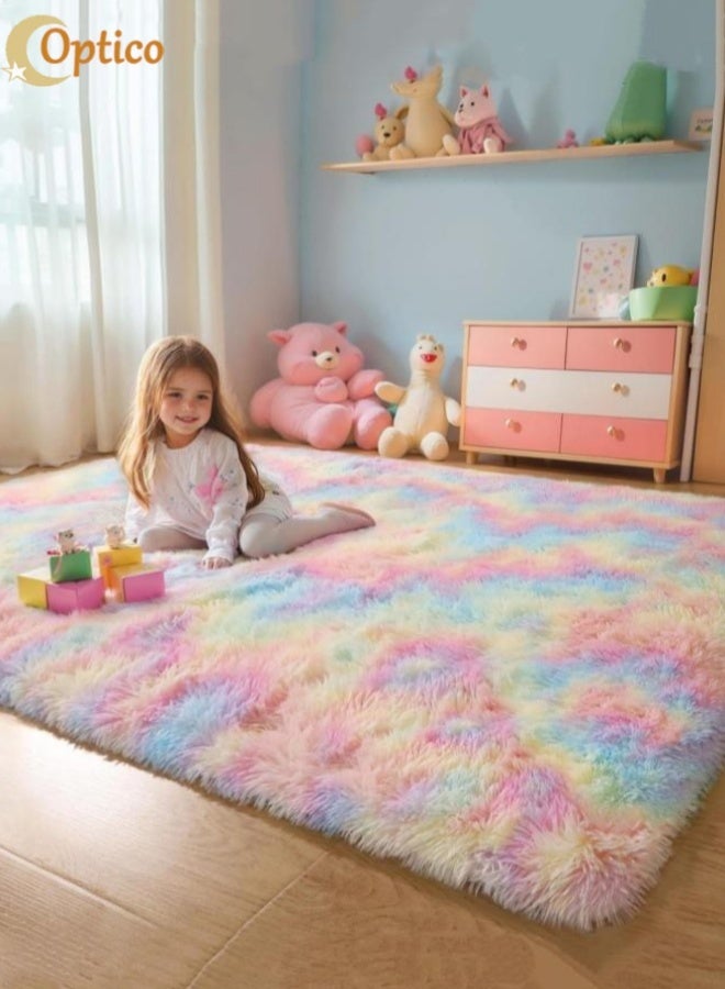أوبتيكو سجاد رقيق لغرفة نوم الفتيات سجادة فروي قطيفة فائقة النعومة سجاد منطقة رقيق مضاد للانزلاق سجاد قطيفة عالي الوبر لغرفة المعيشة وغرفة النوم وغرفة الأطفال سجادة أميرة كاواي - Image 1