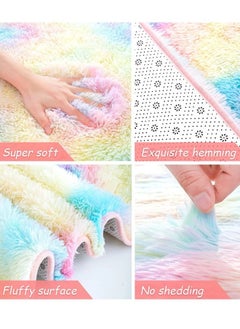 Generic Fluffy Rugs for Girls Bedroom Plush Furry Rug Ultra Soft Fluffy Area Rugs Anti Slip Plush Carpets High Pile Tie Dye Rugs for Living Room Bedroom Kids Room Kawaii Princess Rug  - Image 4
