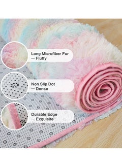 Generic Fluffy Rugs for Girls Bedroom Plush Furry Rug Ultra Soft Fluffy Area Rugs Anti Slip Plush Carpets High Pile Tie Dye Rugs for Living Room Bedroom Kids Room Kawaii Princess Rug  - Image 2