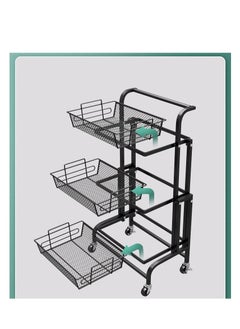 EMZJ Kitchen Floor-mounted Trolley Rack Multifunctional Parallel Folding Vegetable and Fruit Storage Basket 360 Degree Rotation  - Image 3