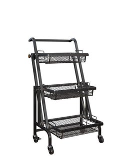 EMZJ Kitchen Floor-mounted Trolley Rack Multifunctional Parallel Folding Vegetable and Fruit Storage Basket 360 Degree Rotation  - Image 5