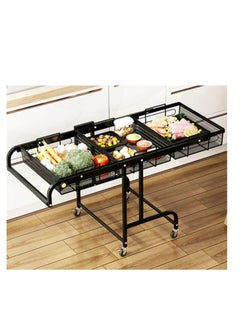EMZJ Kitchen Floor-mounted Trolley Rack Multifunctional Parallel Folding Vegetable and Fruit Storage Basket 360 Degree Rotation  - Image 1