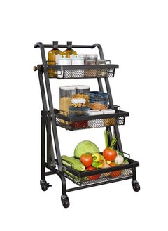 EMZJ Kitchen Floor-mounted Trolley Rack Multifunctional Parallel Folding Vegetable and Fruit Storage Basket 360 Degree Rotation  - Image 2