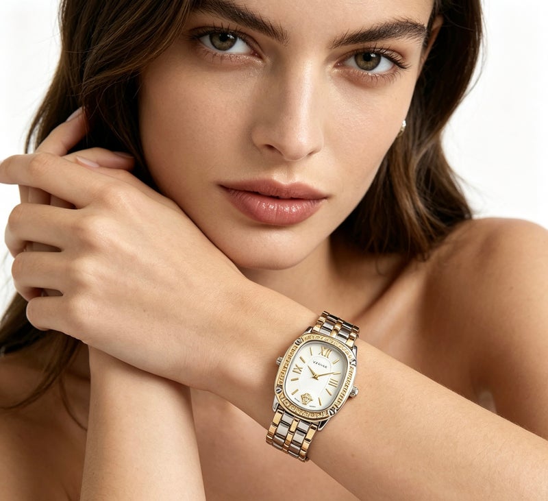 VERSACE 19V69 Italian Design Luxury Oval Dial Silver-to-Gold Gradient Watch - Image 3