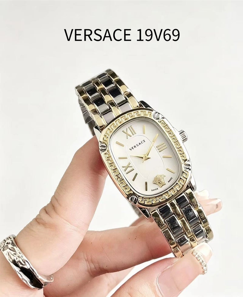 VERSACE 19V69 Italian Design Luxury Oval Dial Silver-to-Gold Gradient Watch - Image 1