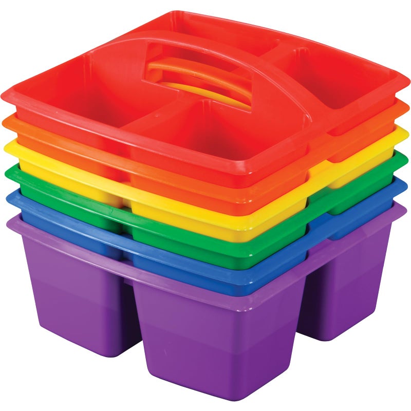 Really Good Stuff - 163999 Four-Equal-Compartment Caddies, Set of 6, Assorted Colors â€“ Plastic Caddy Organizers with Built-in Handles and Stackable Design, Classroom Storage Made Easy - Image 1