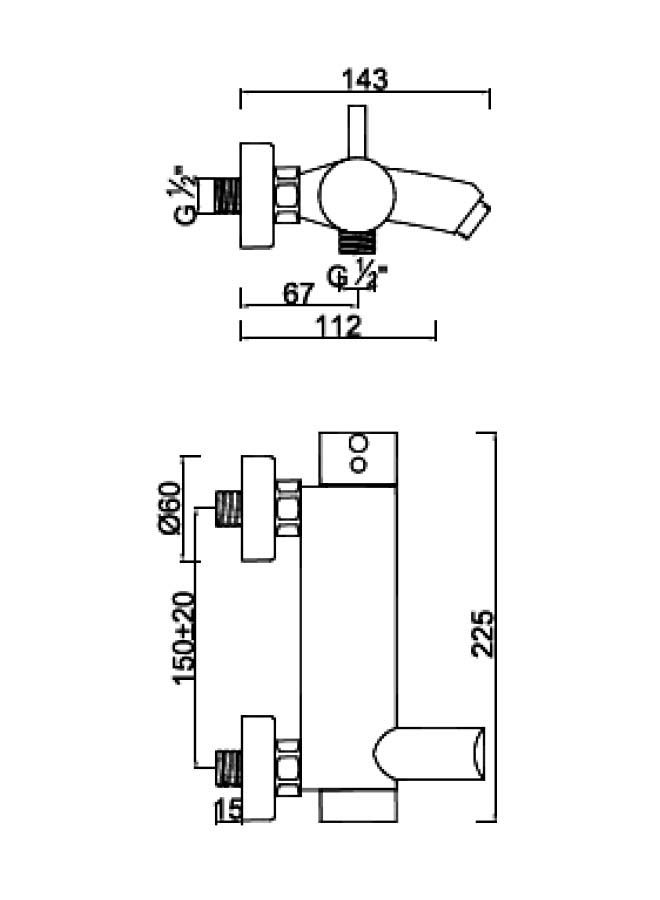 BURG Wall Mounted Single Lever Bath Shower Mixer Silver - Image 3