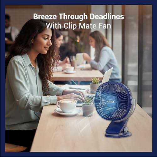 Dylect® Briza Clip Mate Rechargeable Fan | 2000mAh Battery | 8H Runtime | TruSilent BLDC Motor | 3-Speed | 360° Rotation | MICRO-B | Clip & Wall-Mount Fan | Home/Office/Travel | Imperial Blue - Image 5