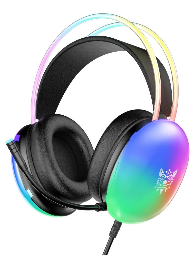 onikuma - ONITOON Gaming Headsets with Microphone, PC Wired RGB Rainbow Gaming Headphones for PS4/PS5/MAC/XBOX/Laptop, Lightweight 3.5mm Audio Over Ear Headphone, Stereo Surround, Auto-Adjust Headband, Black - Image 1