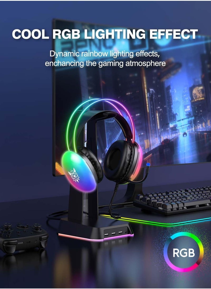 onikuma - ONITOON Gaming Headsets with Microphone, PC Wired RGB Rainbow Gaming Headphones for PS4/PS5/MAC/XBOX/Laptop, Lightweight 3.5mm Audio Over Ear Headphone, Stereo Surround, Auto-Adjust Headband, Black - Image 1