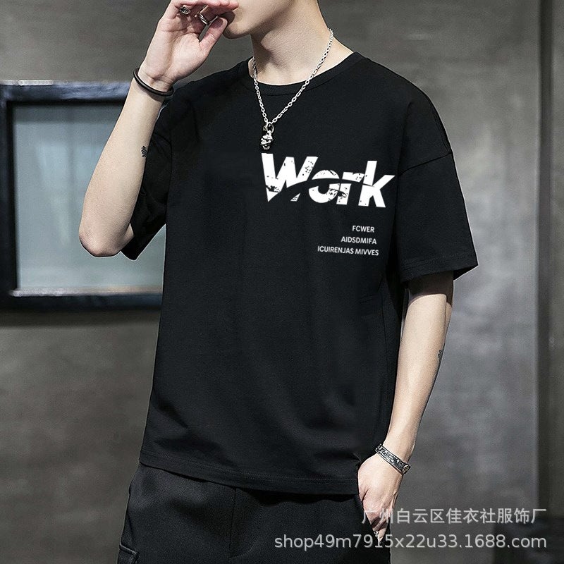 Korean style summer new short-sleeved T-shirt men and teenagers slim-fit printed top student trendy all-match round neck T-shirt - Image 5
