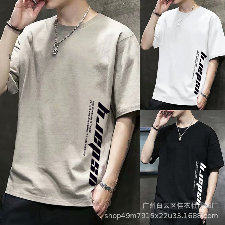 Korean style summer new short-sleeved T-shirt men and teenagers slim-fit printed top student trendy all-match round neck T-shirt - Image 2