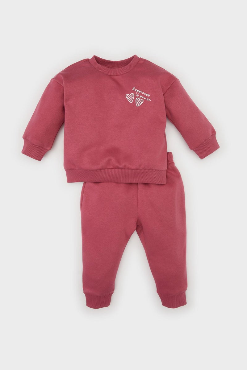ديفاكتو طقم بيبي بناتي سويت شيرت وسويت بانتس خفيف قصة عادية - قطعتين - Image 1