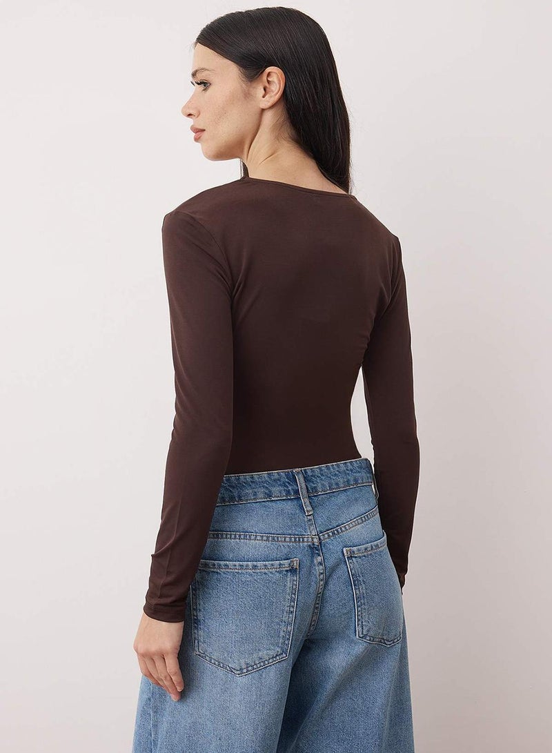 trendyol Brown Knitted Lace Collar Detailed Body - Image 4
