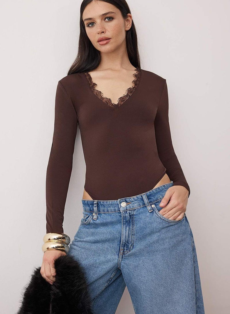 trendyol Brown Knitted Lace Collar Detailed Body - Image 1