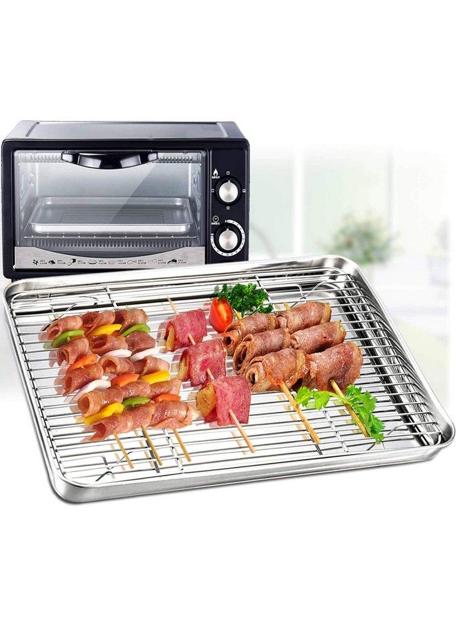 TeamFar مجموعة صينية وشبكة خبز من الفولاذ المقاوم للصدأ، صينية بسكويت مع شبكة تبريد 12.5 × 10 × 1 بوصة، غير سامة وصحية، سهلة التنظيف وآمنة في غسالة الصحون - Image 4