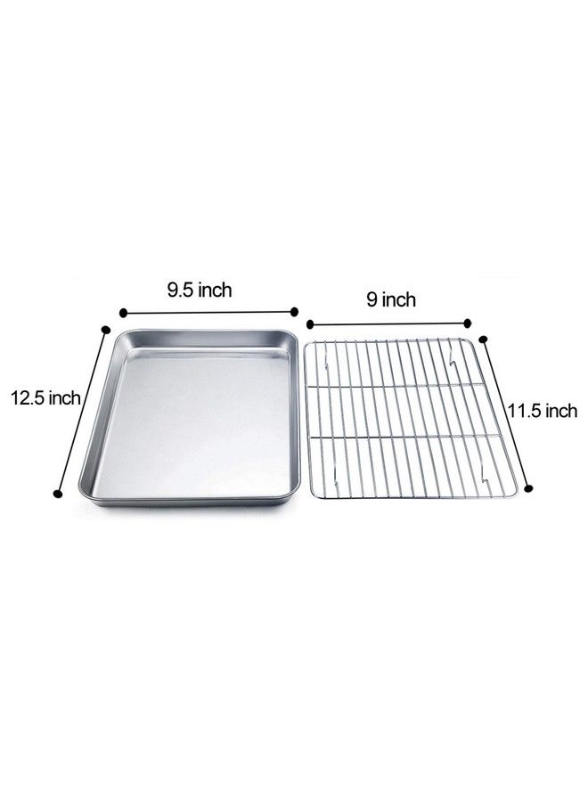 TeamFar مجموعة صينية وشبكة خبز من الفولاذ المقاوم للصدأ، صينية بسكويت مع شبكة تبريد 12.5 × 10 × 1 بوصة، غير سامة وصحية، سهلة التنظيف وآمنة في غسالة الصحون - Image 3