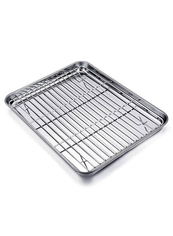 TeamFar مجموعة صينية وشبكة خبز من الفولاذ المقاوم للصدأ، صينية بسكويت مع شبكة تبريد 12.5 × 10 × 1 بوصة، غير سامة وصحية، سهلة التنظيف وآمنة في غسالة الصحون - Image 1
