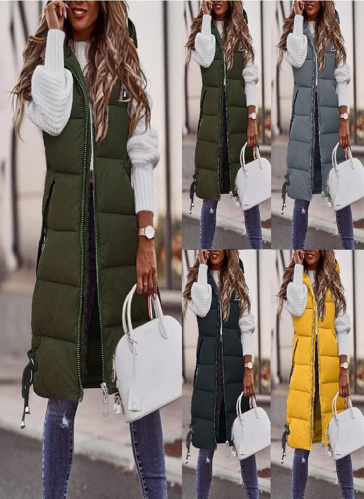 Eckek - Women's Autumn And Winter Temperament Sleeveless Cardigan Mid-length Cotton Vest Vest Coat - Image 1