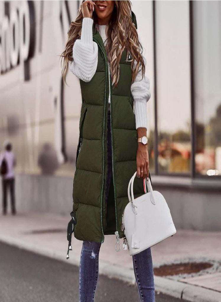 Eckek - Women's Autumn And Winter Temperament Sleeveless Cardigan Mid-length Cotton Vest Vest Coat - Image 1