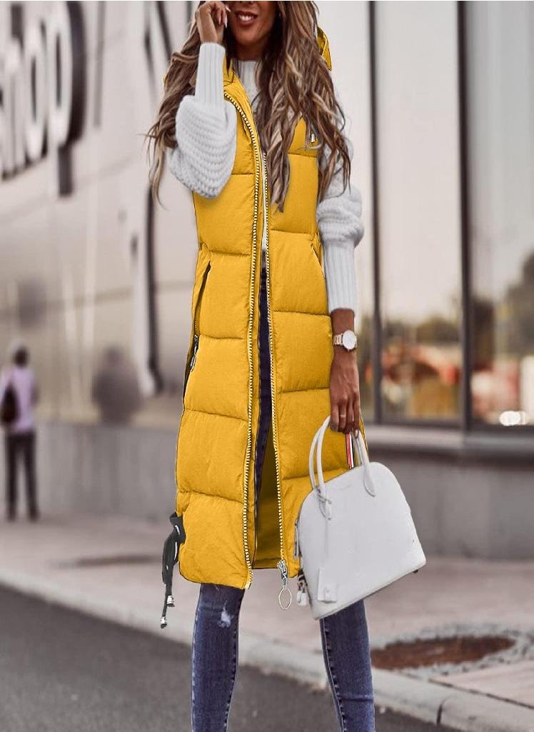 Eckek - Women's Autumn And Winter Temperament Sleeveless Cardigan Mid-length Cotton Vest Vest Coat - Image 1
