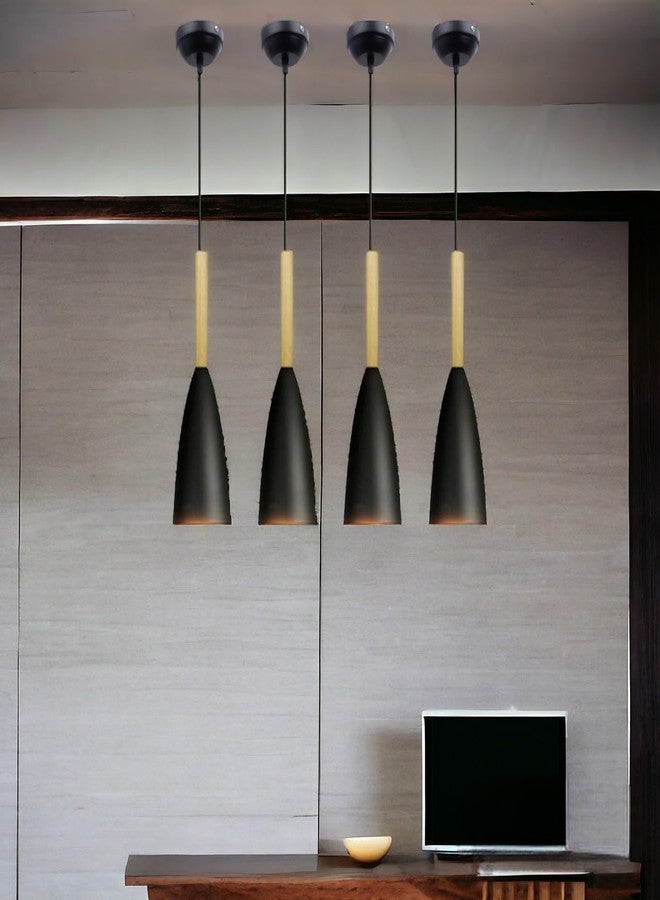 GreyWings Modern Cone Black Aluminium Hanging Pendant Light Cord, Antique Decor, E-27 Holder,(Bulb is not Included.), Pack of 4 - Image 1