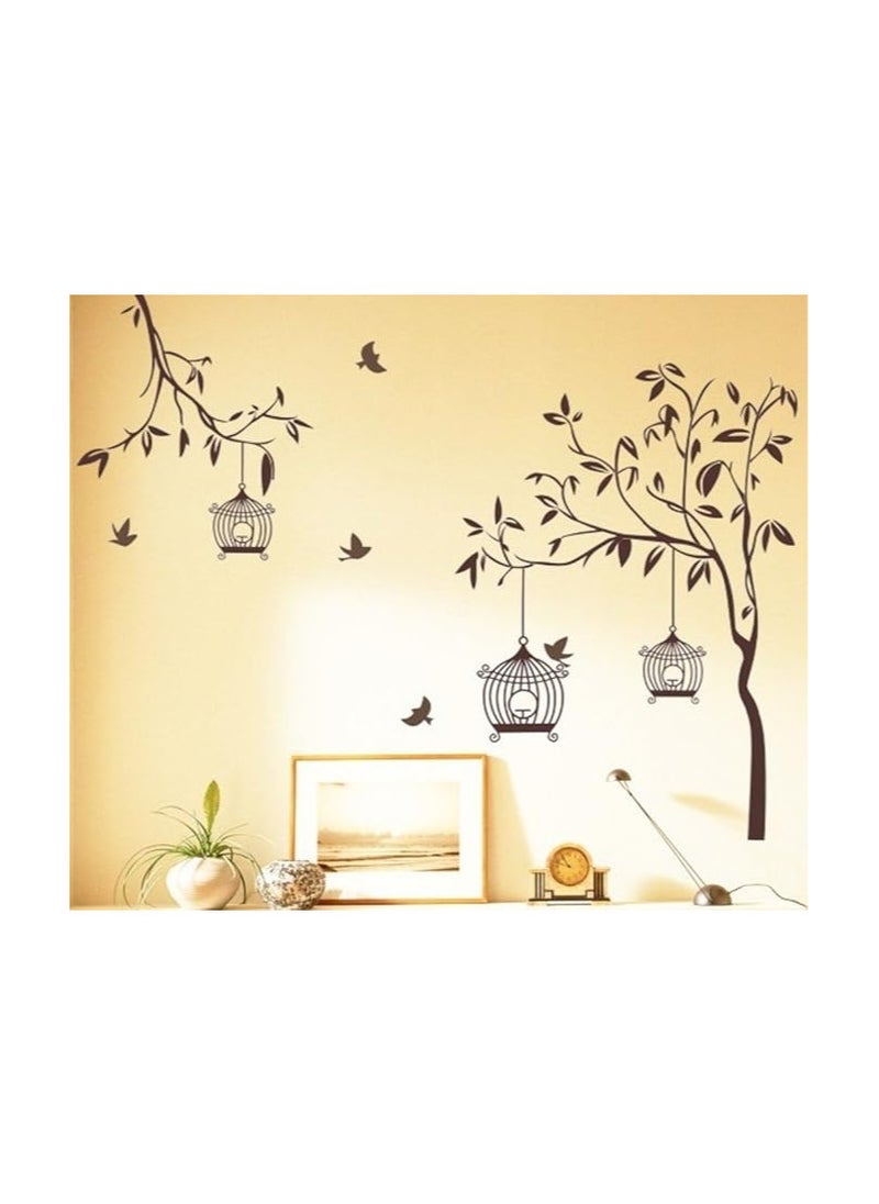 Decals Design Decals Design 'Tree with Birds and Cages' Wall Sticker (PVC Vinyl, 30 cm x 90 cm, Brown) Brown Item Size: 60 7127  - Image 1
