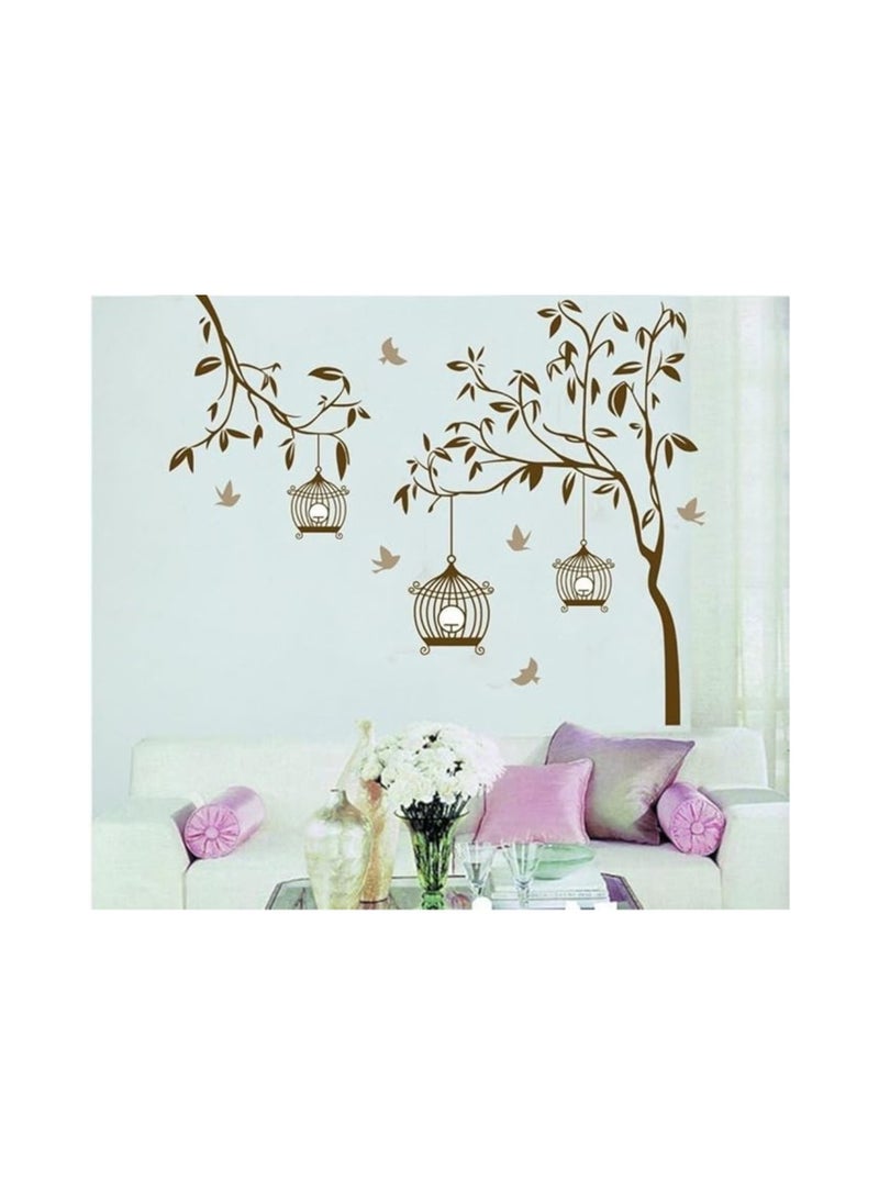 Decals Design Decals Design 'Tree with Birds and Cages' Wall Sticker (PVC Vinyl, 30 cm x 90 cm, Brown) Brown Item Size: 60 7127  - Image 3