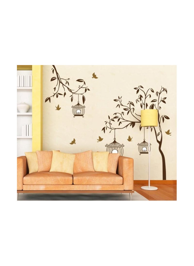 Decals Design Decals Design 'Tree with Birds and Cages' Wall Sticker (PVC Vinyl, 30 cm x 90 cm, Brown) Brown Item Size: 60 7127  - Image 2