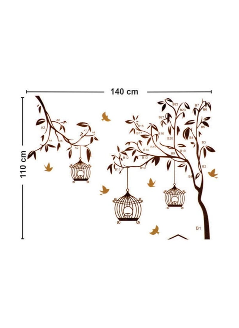 Decals Design Decals Design 'Tree with Birds and Cages' Wall Sticker (PVC Vinyl, 30 cm x 90 cm, Brown) Brown Item Size: 60 7127  - Image 4