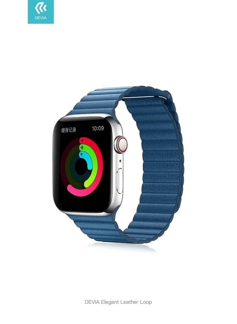 ديفيا Elegant Leather Loop Band for Smartwatch - Sturdy Magnetic Closure Strap - Fit & Comfortable Replacement Wrist Band Strap Compatible for Apple Watches - Cape Cod Blue - Image 1