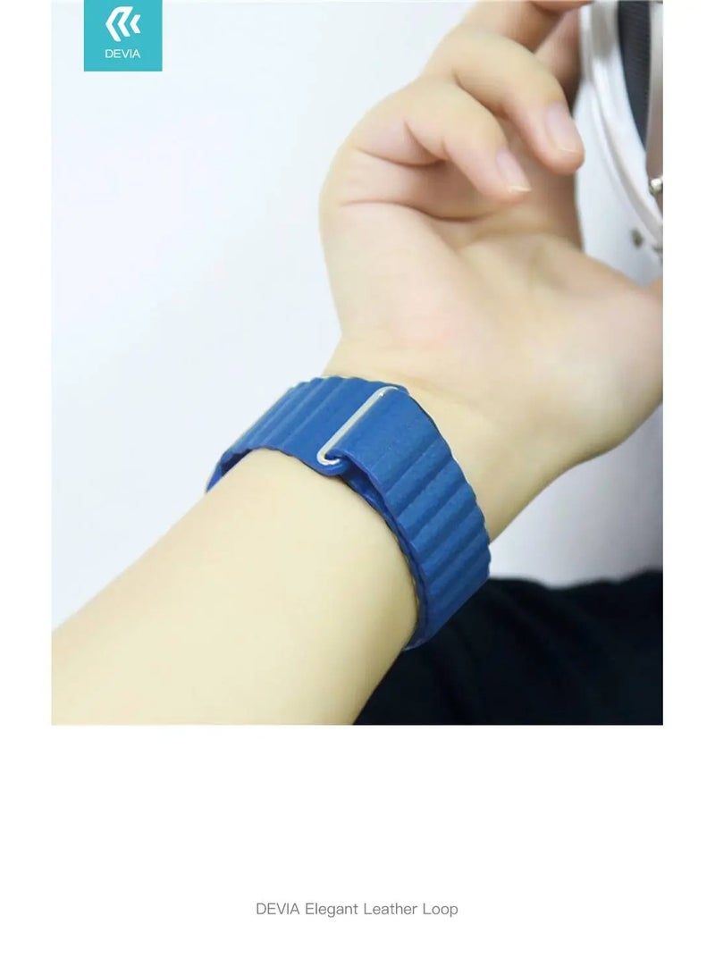 ديفيا Elegant Leather Loop Band for Smartwatch - Sturdy Magnetic Closure Strap - Fit & Comfortable Replacement Wrist Band Strap Compatible for Apple Watches - Cape Cod Blue - Image 2