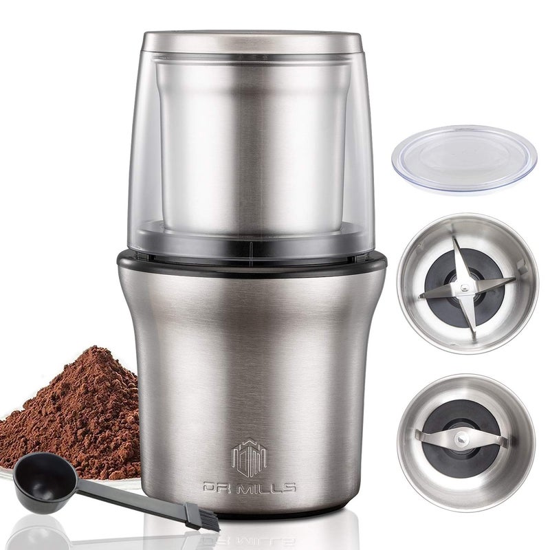 DR MILLS DM7412M Stainless Steel Electric Dried Spice and Coffee Grinder2 in 1 Wet and Dry Removable Cups Dishwasher Safe