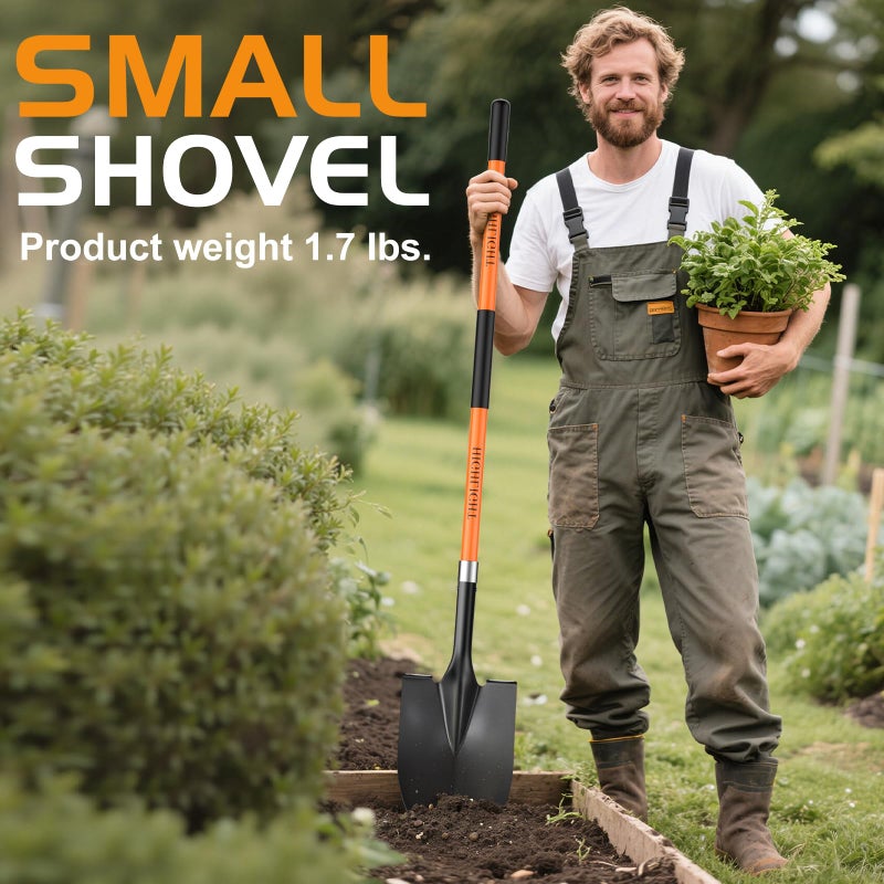 HIGHLIGHT Spade, Heavy Duty Gardening Shovel, Garden Shovel 56 inch for Digging, Round Shovel with D-Handle, for Garden,Beach, Snow, Fiberglass Handel, Orange - Image 3