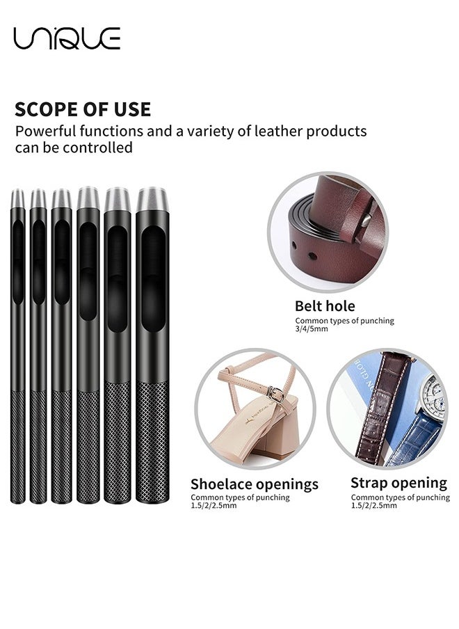Unique 6 PCS Belt Hole Puncher, Leather Punch, Industrial grade black punch, hand polished, more sharp and durable for Leather Watch Band, Leather, Gasket Belt etc (1.5mm-5mm)  - Image 5