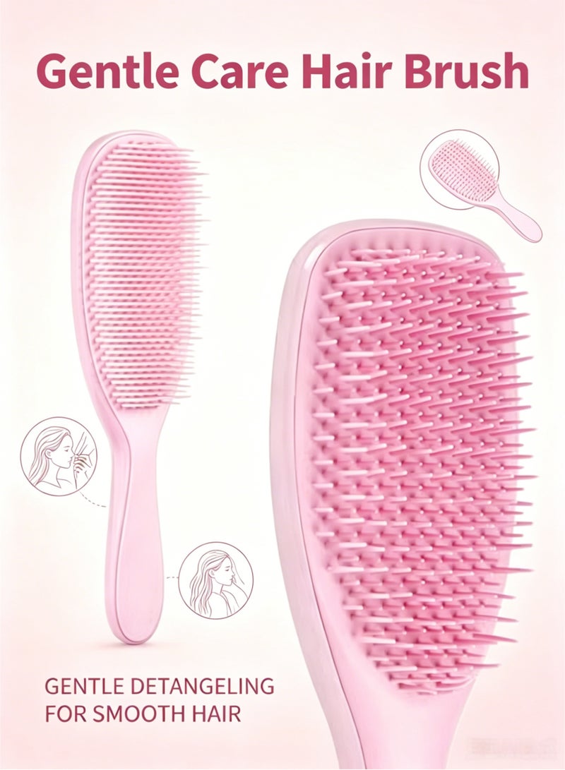 Gentle Care Detangling Hair Brush, Pink Soft Bristle Scalp Massage Comb, Anti-Tangle Cushion Brush for All Hair Types, Wet & Dry Use, Pain-Free Detangler for Women & Kids, Promotes Smooth Hair Growth & Circulation - Image 1