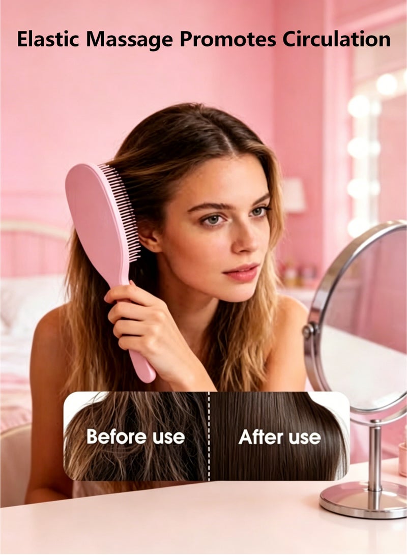 Gentle Care Detangling Hair Brush, Pink Soft Bristle Scalp Massage Comb, Anti-Tangle Cushion Brush for All Hair Types, Wet & Dry Use, Pain-Free Detangler for Women & Kids, Promotes Smooth Hair Growth & Circulation - Image 2