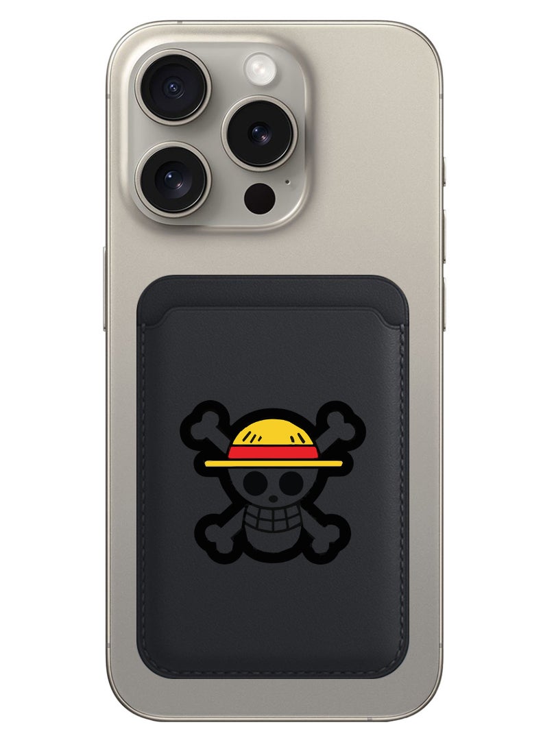 Theodor Magnetic Wallet, Compatible with MagSafe Wallet, for iPhone Wallet, for iPhone 16/15/14/13/12 Series, Not for iPhone 13/12 mini, 3 Card Holder, Vegan Leather, Black - Skull - Image 1