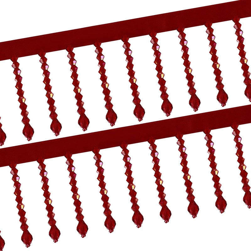 uxcell 1 Yard Crystal Beaded Ribbon Fringe Trim 24 Crystal Fringe Tassel Rhinestone Bead Trim Tassel for Curtain Lamp Shade Dress Clothes Wedding Decoration DIY Dark Red - Image 3